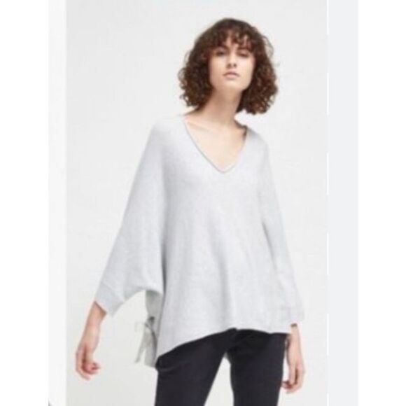 French Connection Sweaters - French Connection Oversized V-Neck Obi Belted Jumper Sweater Light Grey Size XS